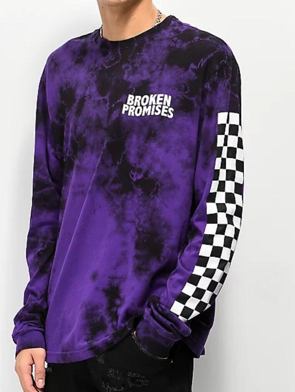Broken Promises Purple Tie-Dye Long Sleeve with Checkerboard Sleeve